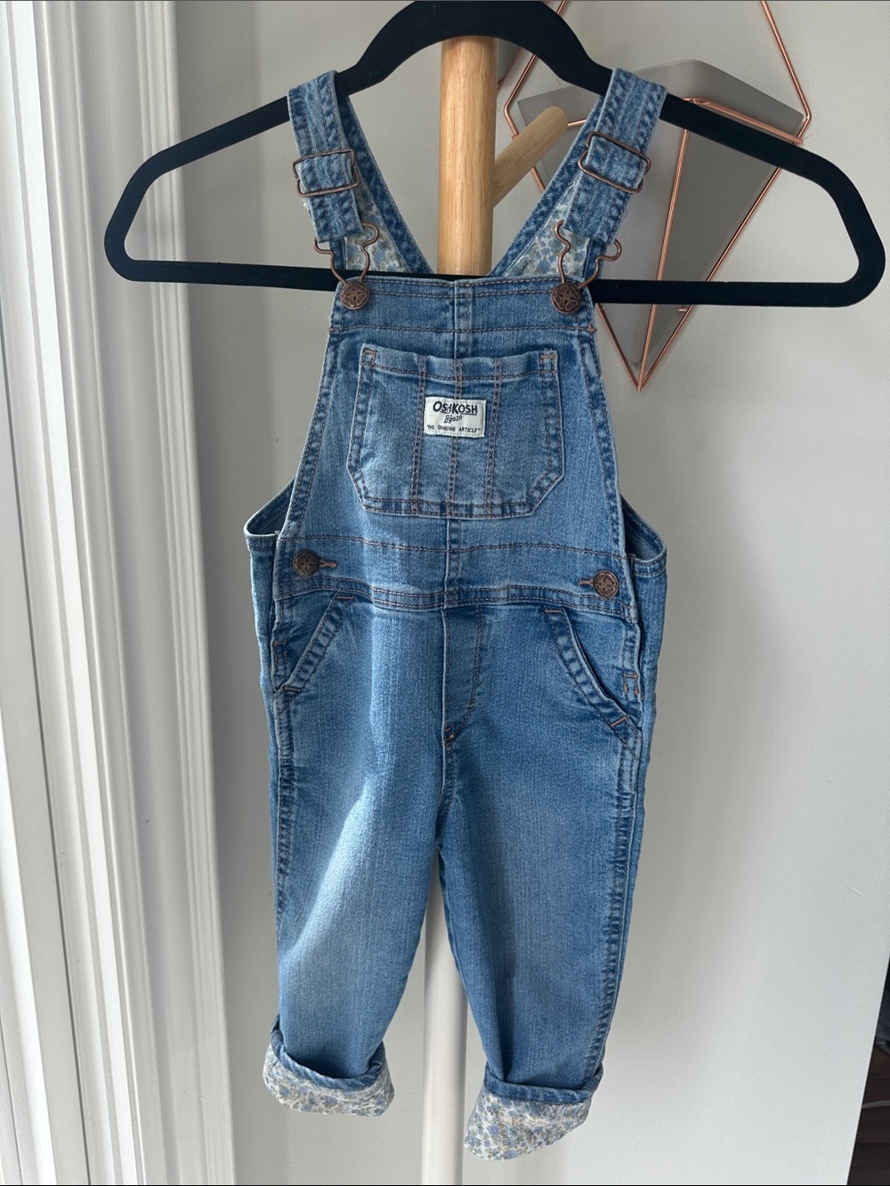 OshKosh B'gosh Toddler Girl Girls 2T Light Blue Jean Denim Overalls Floral Cute